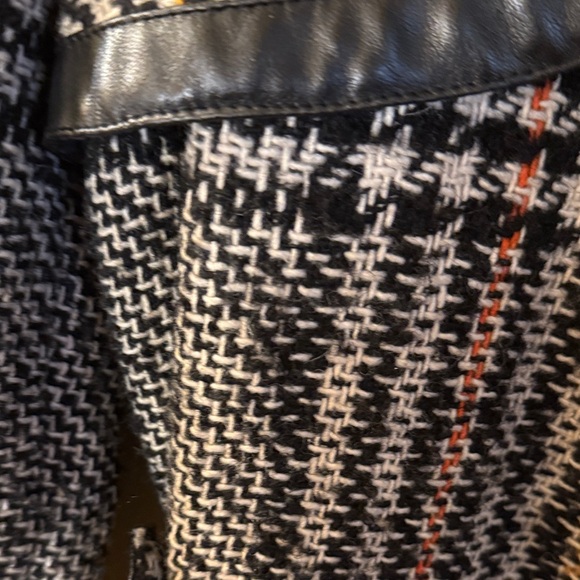 Arden B VTGWomen's Classic Black and White Plaid Pea Coat SzS Faux Leather Trim - Picture 7 of 13